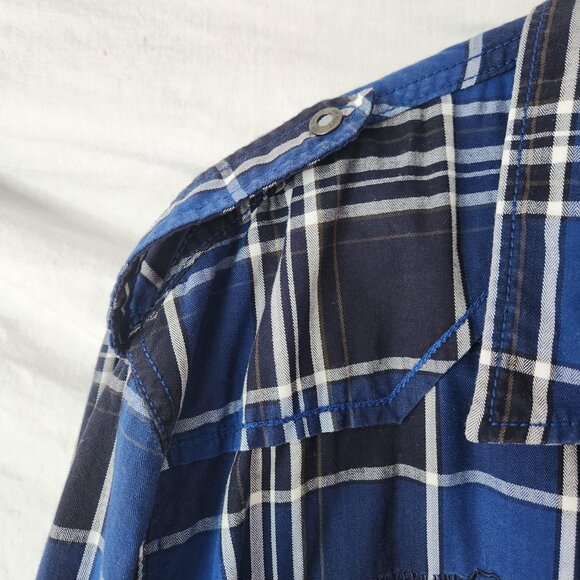 Point Zero Gold Collection Shirt 2XL Blue Black Plaid Snap Front 100% Cotton - Picture 6 of 11